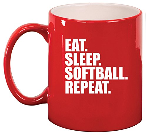 Ceramic Coffee Tea Mug Cup Eat Sleep Softball Repeat (Red)