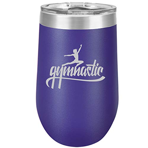 16 oz Double Wall Vacuum Insulated Stainless Steel Stemless Wine Tumbler Glass Coffee Travel Mug With Lid Gymnastic Calligraphy (Purple)