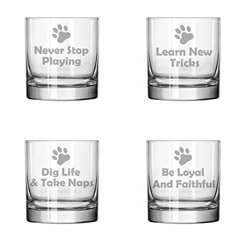 Set of 4 Glass 11 oz Rocks Whiskey Highball Dog Wisdom Collection