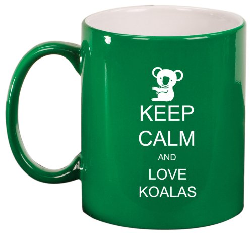 Green Ceramic Coffee Tea Mug Keep Calm and Love Koalas