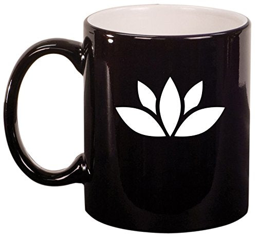 Ceramic Coffee Tea Mug Cup Yoga Lotus Icon (Black)