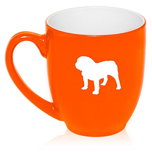 16 oz Large Bistro Mug Ceramic Coffee Tea Glass Cup Bulldog (Orange)