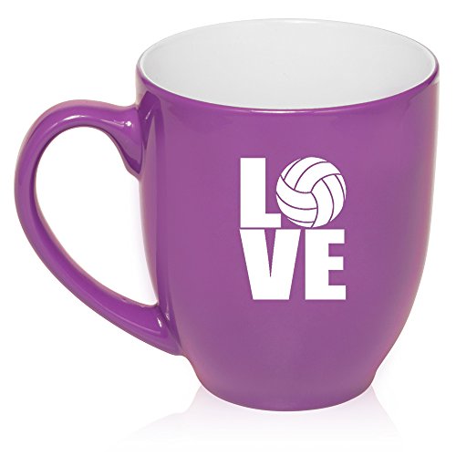 16 oz Purple Large Bistro Mug Ceramic Coffee Tea Glass Cup Love Volleyball