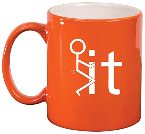 Ceramic Coffee Tea Mug Cup F It Screw It Stick Figure (Orange)