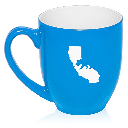16 oz Large Bistro Mug Ceramic Coffee Tea Glass Cup Cali Bear California (Light Blue)