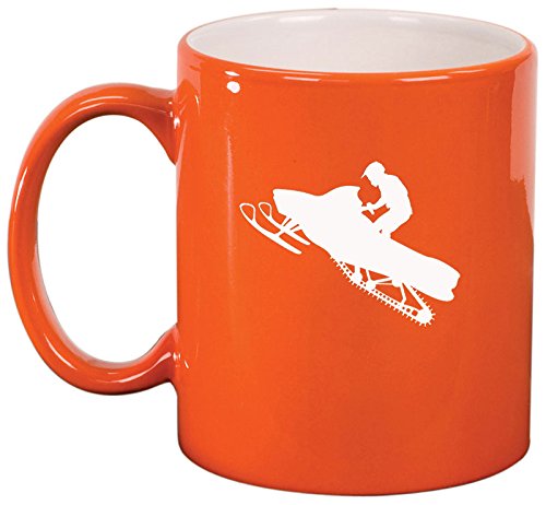 Ceramic Coffee Tea Mug Cup Snowmobile Rider (Orange)
