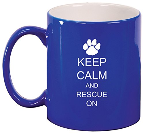 Ceramic Coffee Tea Mug Keep Calm and Rescue On Paw Print (Blue)