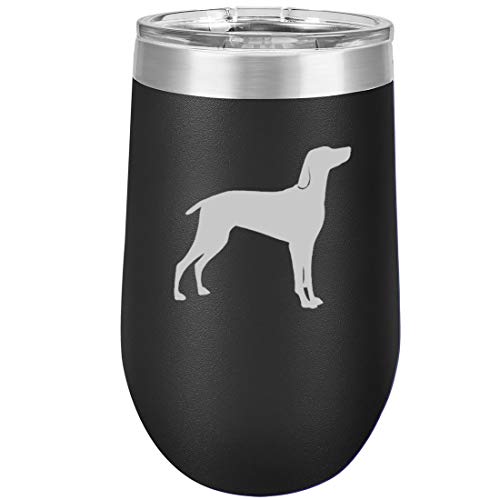 16 oz Double Wall Vacuum Insulated Stainless Steel Stemless Wine Tumbler Glass Coffee Travel Mug With Lid Weimaraner (Black)