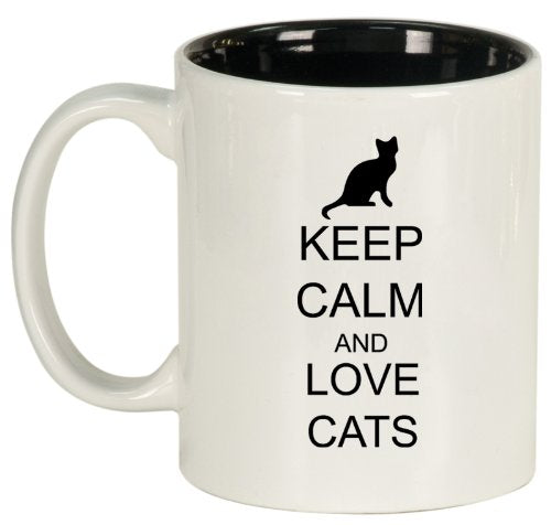Keep Calm and Love Cats Ceramic Coffee Tea Mug Cup White Black