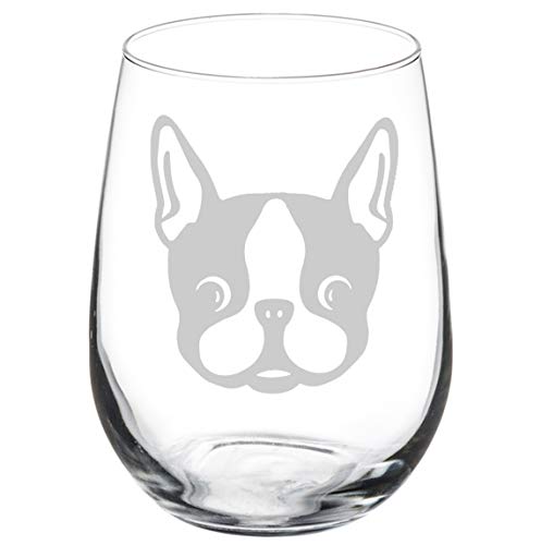 Wine Glass Goblet Boston Terrier Puppy (17 oz Stemless)