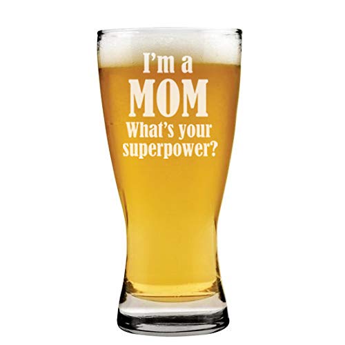 15 oz Beer Pilsner Glass Mom Superpower
