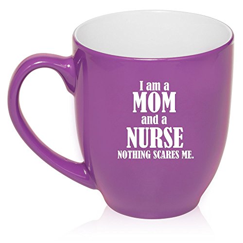16 oz Large Bistro Mug Ceramic Coffee Tea Glass Cup Nurse Mom (Purple)