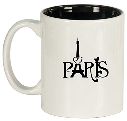 Ceramic Coffee Tea Mug Cup Paris Eiffel Tower Heart Love (White)