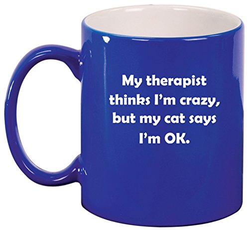 Ceramic Coffee Tea Mug Cup My Cat Therapist (Blue)
