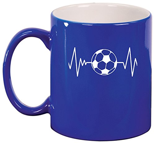 Ceramic Coffee Tea Mug Cup Heart Beats Soccer (Blue)