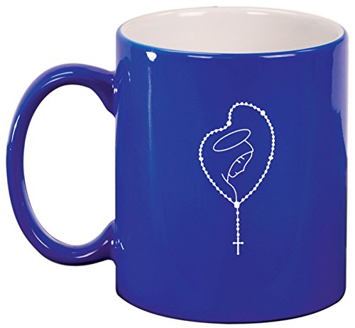 Ceramic Coffee Tea Mug Rosary Mary (Blue)