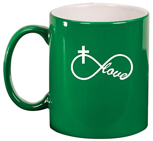 Ceramic Coffee Tea Mug Infinity Love Cross Christian (Green)
