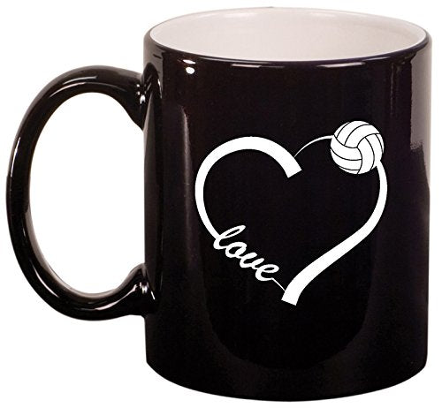 Ceramic Coffee Tea Mug Cup Love Heart Volleyball (Black)