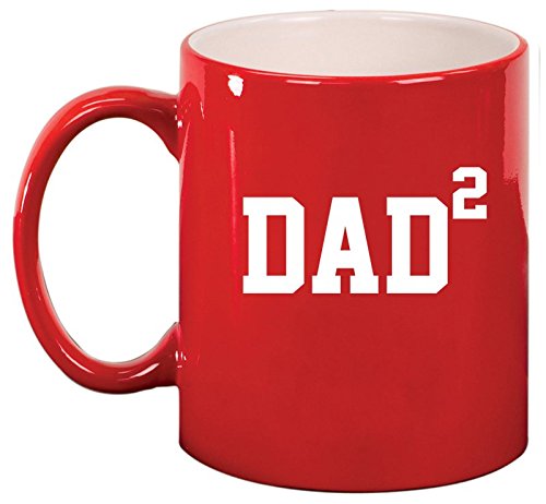 Ceramic Coffee Tea Mug Cup DAD x2 Squared Father Of 2 (Red)