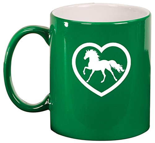 Ceramic Coffee Tea Mug Heart Horse (Green)