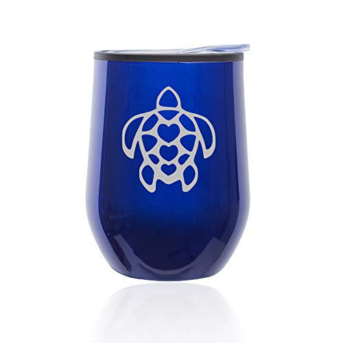 Stemless Wine Tumbler Coffee Travel Mug Glass With Lid Turtle Hearts