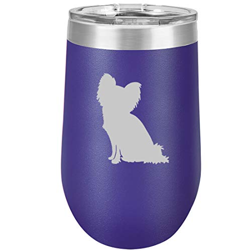 16 oz Double Wall Vacuum Insulated Stainless Steel Stemless Wine Tumbler Glass Coffee Travel Mug With Lid Papillon (Purple)