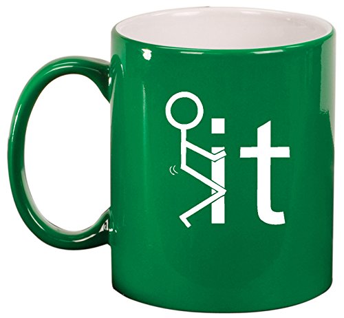 Ceramic Coffee Tea Mug Cup F It Screw It Stick Figure (Green)
