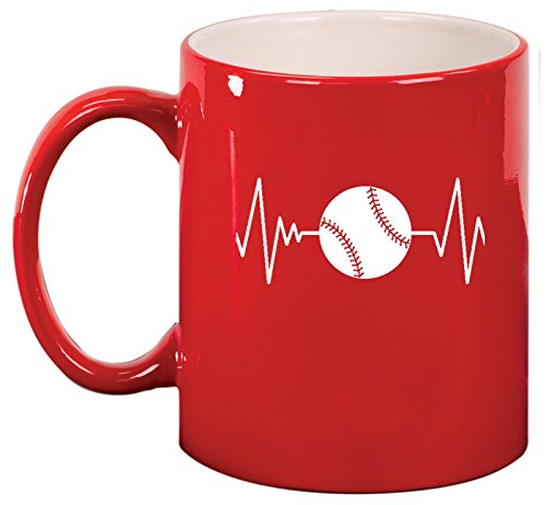 Ceramic Coffee Tea Mug Cup Heart Beats Softball Baseball (Red)