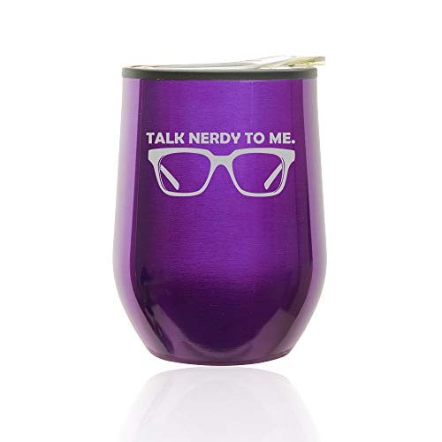 Stemless Wine Tumbler Coffee Travel Mug Glass With Lid Talk Nerdy To Me (Royal Purple)