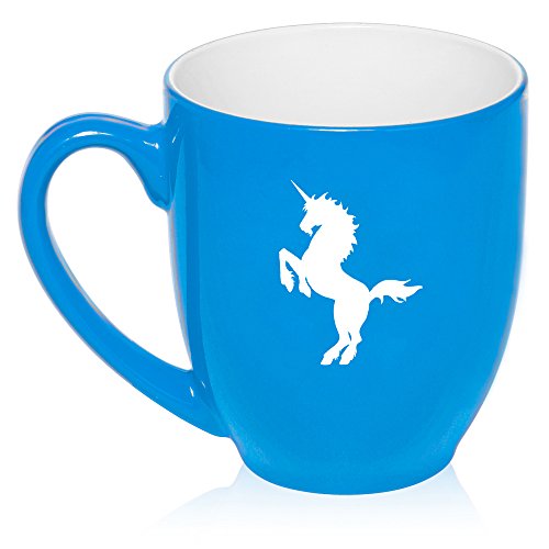 16 oz Large Bistro Mug Ceramic Coffee Tea Glass Cup Unicorn (Light Blue)
