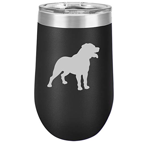 16 oz Double Wall Vacuum Insulated Stainless Steel Stemless Wine Tumbler Glass Coffee Travel Mug With Lid Rottweiler (Black)