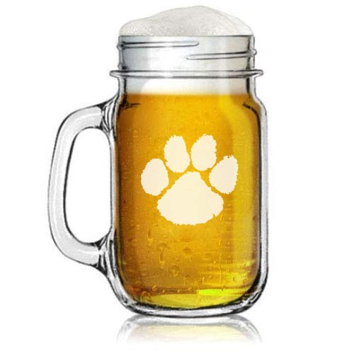 16oz Mason Jar Glass Mug w/Handle Paw Print