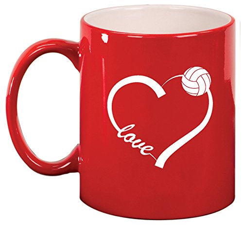 Ceramic Coffee Tea Mug Cup Love Heart Volleyball (Red)