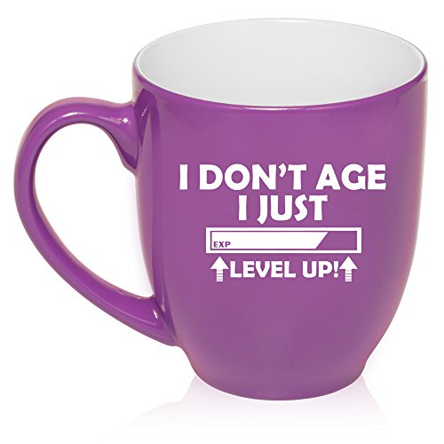 16 oz Large Bistro Mug Ceramic Coffee Tea Glass Cup I Don't Age I Just Level Up Funny Birthday (Purple)