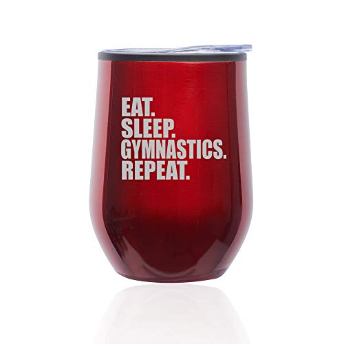 Stemless Wine Tumbler Coffee Travel Mug Glass With Lid Eat Sleep Gymnastics Repeat (Red)