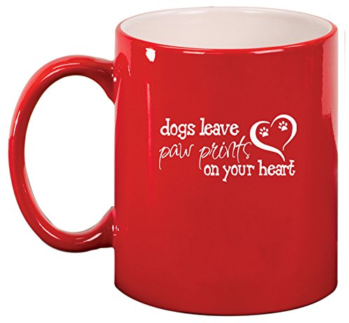 Ceramic Coffee Tea Mug Dogs Leave Paw Prints Heart (Red)