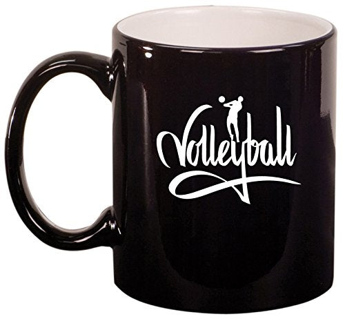 Ceramic Coffee Tea Mug Cup Volleyball Calligraphy (Black)