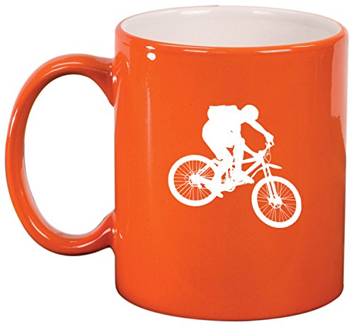 Ceramic Coffee Tea Mug Cup Mountain Biker Bike (Orange)
