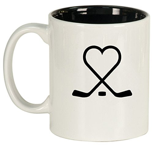 Ceramic Coffee Tea Mug Cup Hockey Sticks Heart Love (White)