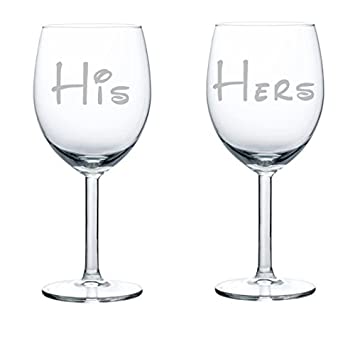 Pair of Wine Glasses (2) His and Hers (10 oz),MIP