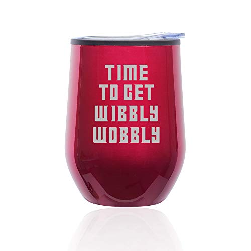 Stemless Wine Tumbler Coffee Travel Mug Glass With Lid Time To Get Wibbly Wobbly (Fuchsia)