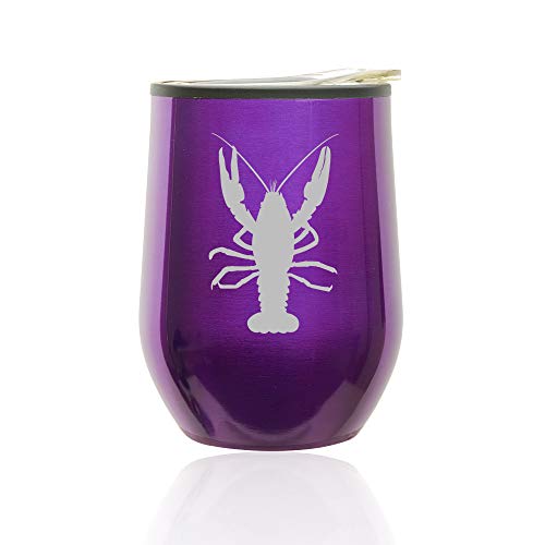 Stemless Wine Tumbler Coffee Travel Mug Glass With Lid Lobster (Royal Purple)