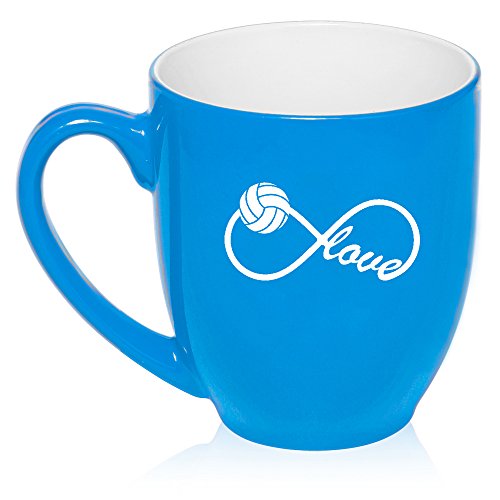 16 oz Large Bistro Mug Ceramic Coffee Tea Glass Cup Infinity Infinite Love for Volleyball (Light Blue)