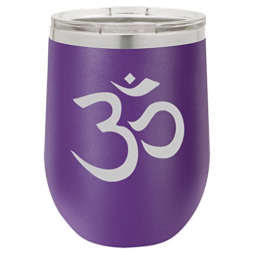 12 oz Double Wall Vacuum Insulated Stainless Steel Stemless Wine Tumbler Glass Coffee Travel Mug With Lid Yoga Symbol (Purple)