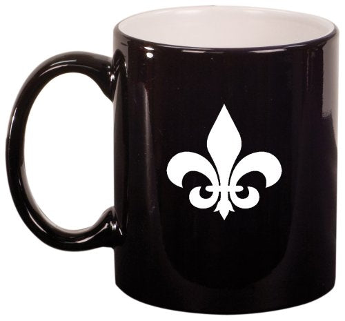 Fleur de lis Ceramic Coffee Tea Mug Cup Black