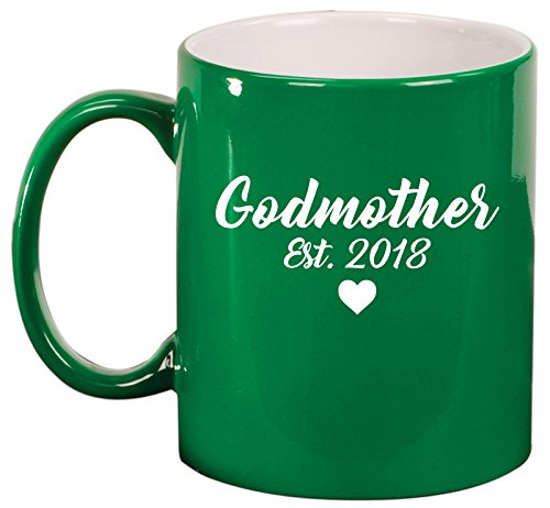 Ceramic Coffee Tea Mug Godmother Est 2018 Christening Baptism (Green)