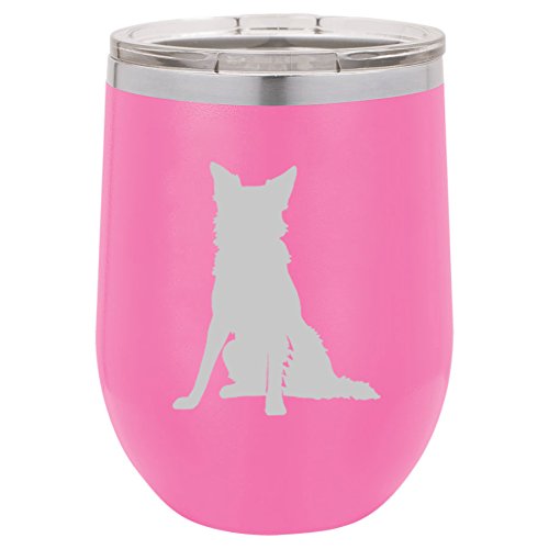 12 oz Double Wall Vacuum Insulated Stainless Steel Stemless Wine Tumbler Glass Coffee Travel Mug With Lid Border Collie (Hot-Pink)