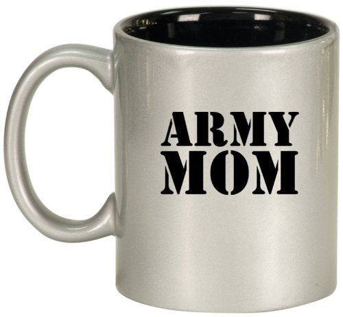 Army Mom Ceramic Coffee Tea Mug Cup Silver Black