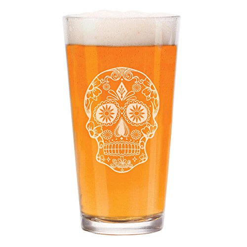 16 oz Beer Pint Glass Sugar Candy Skull