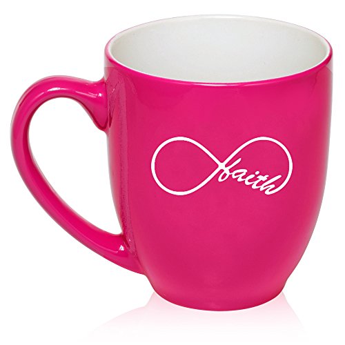 16 oz Large Bistro Mug Ceramic Coffee Tea Glass Cup Infinity Infinite Faith (Hot Pink)